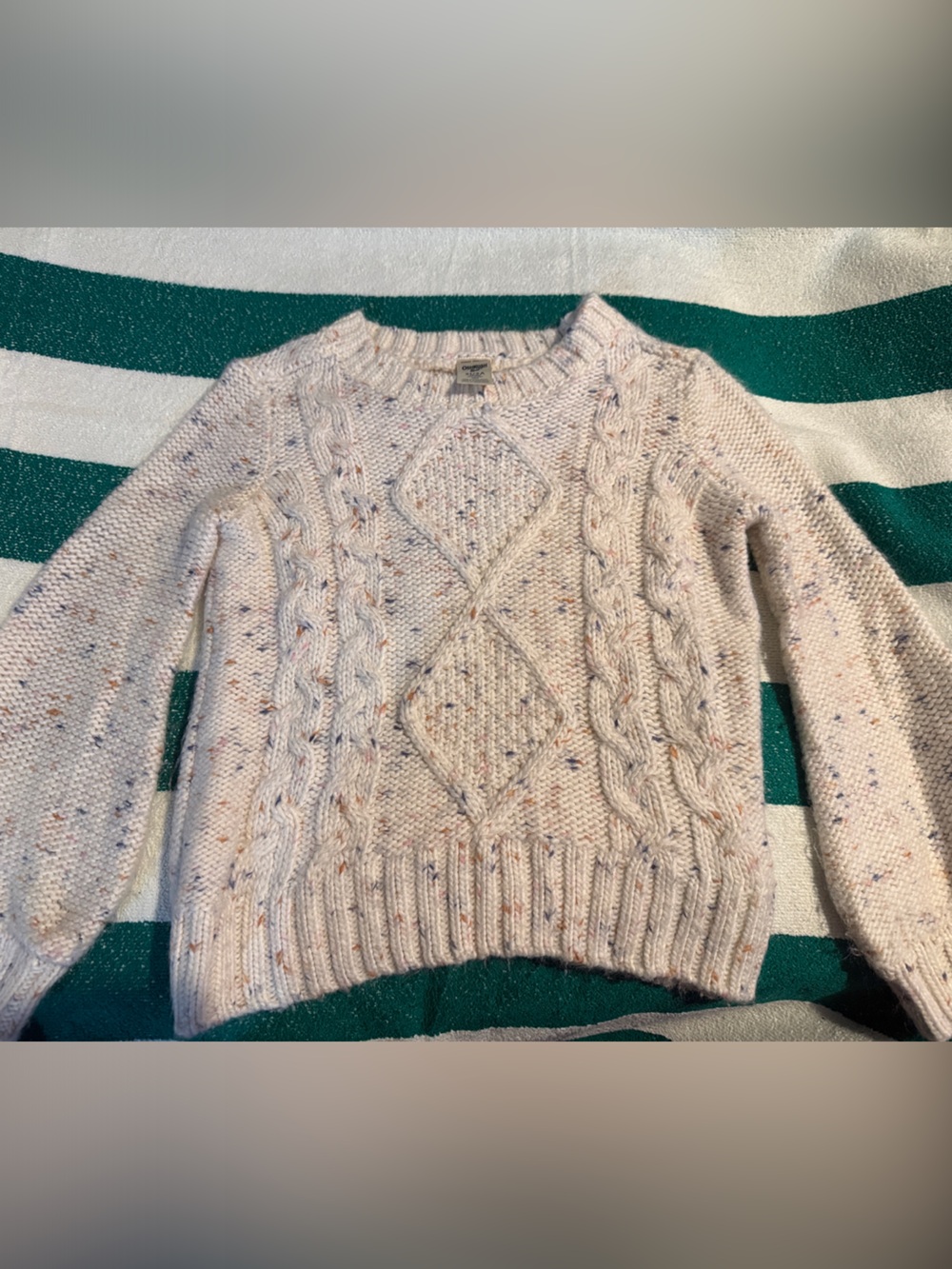 Girl's Cozy Speckled Cream Cable Knit Sweater